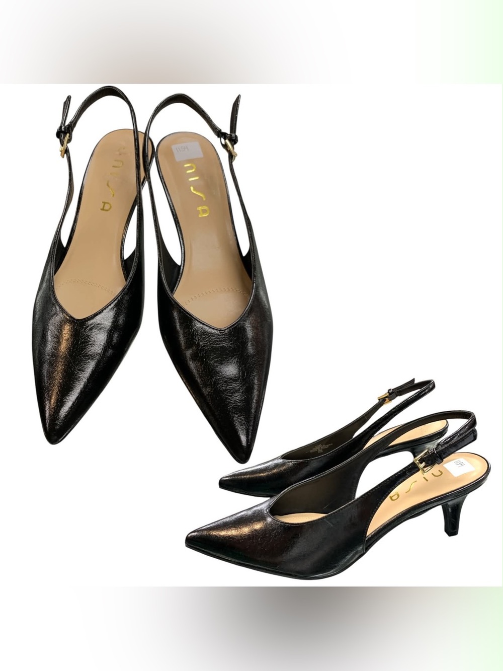 Uniza Black Pointed Slingback Kitten Heels S9.5